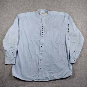 Civilian Mens Blue White Striped Grandfather Collar Henley Shirt Large L